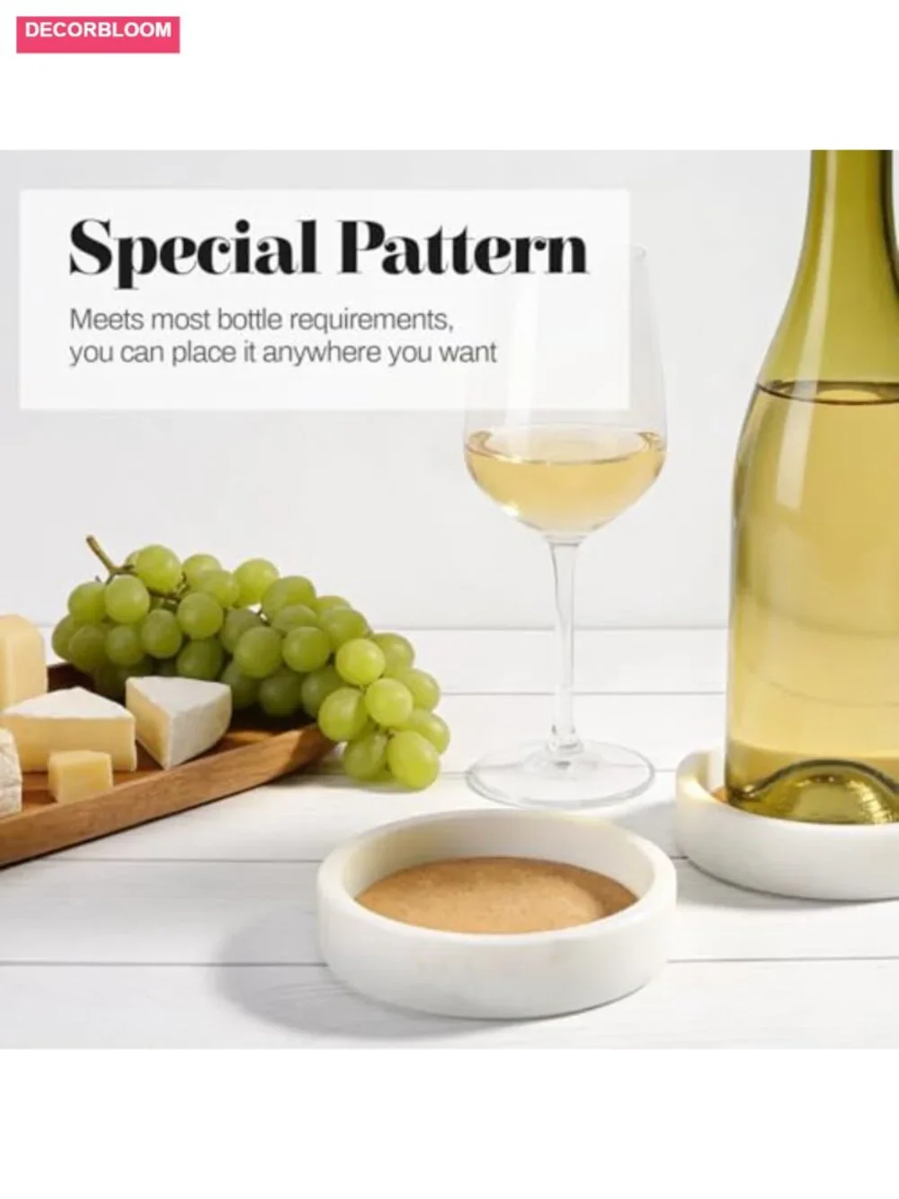 Natural Marble Wine Bottle Coaster with Absorbent Cork Lining, Non-Slip